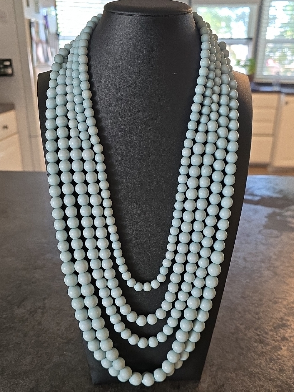 Layered Light Blue Beaded Statement Necklace — Women Jewelry